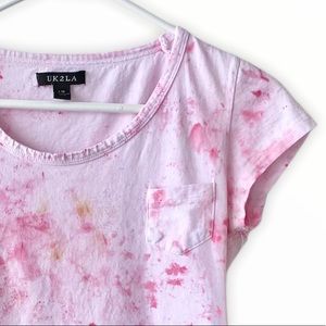 Handmade tie dye pink orange pocket Y2K baby tee